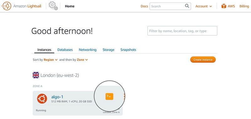 Open instance virtual console