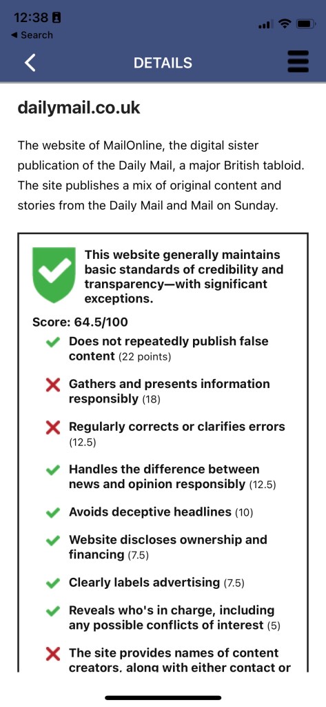 Daily Mail NewsGuard rating